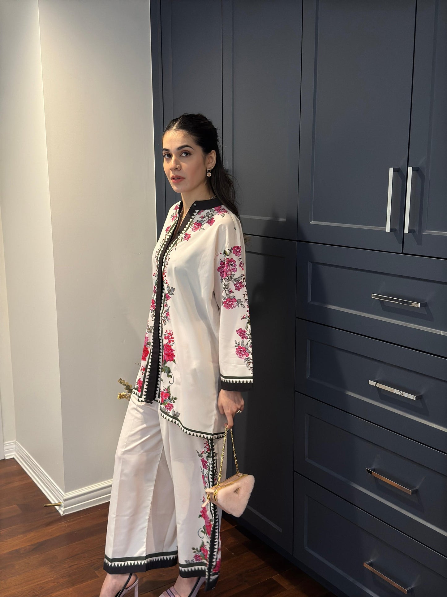 LEV-A013 – 2PC Printed Co-Ord Set (White pink )