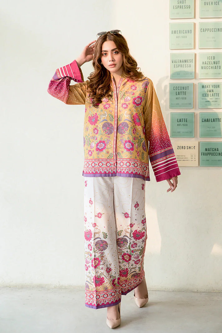 LEV-A015 – 2PC Printed Co-Ord Set (Orange short)