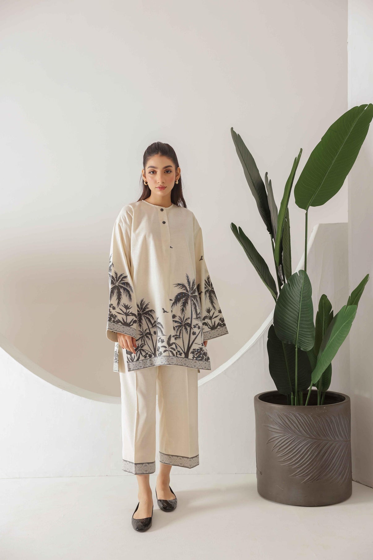 LEV-A014 – 2PC Printed Co-Ord Set (White black )