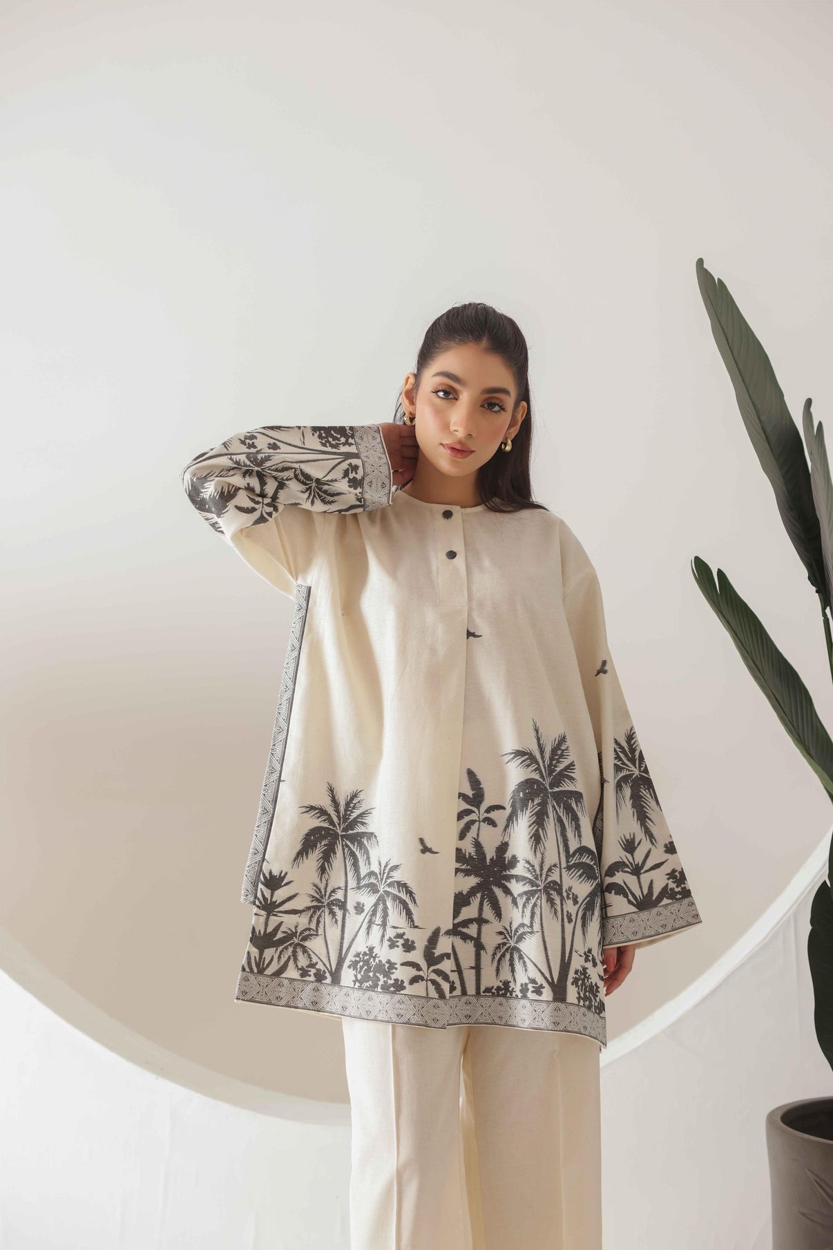 LEV-A014 – 2PC Printed Co-Ord Set (White black )