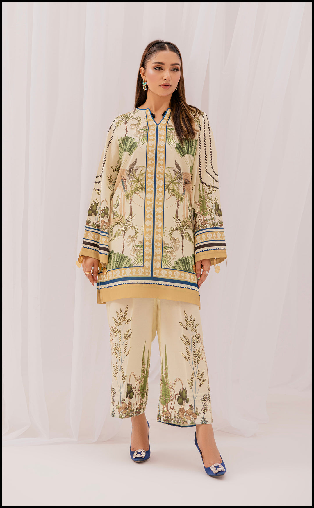 LEV-A004 – 2PC Printed Co-Ord Set (off White Green)