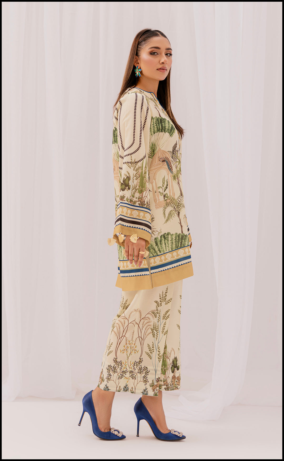 LEV-A004 – 2PC Printed Co-Ord Set (off White Green)