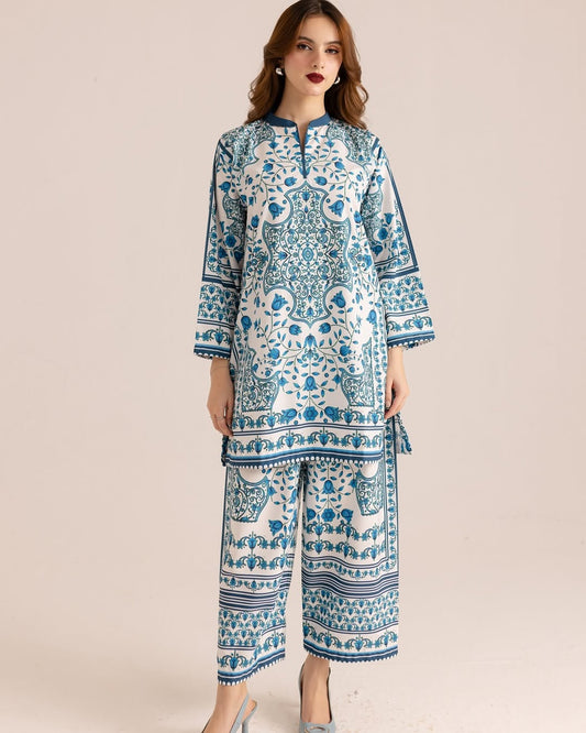 LEV-A011 – 2PC Printed Co-Ord Set (White blue)