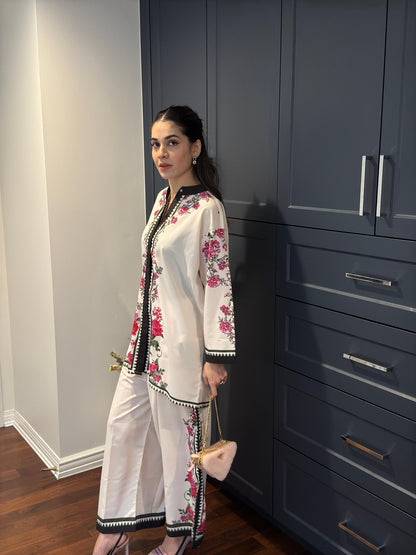 LEV-A013 – 2PC Printed Co-Ord Set (White pink )