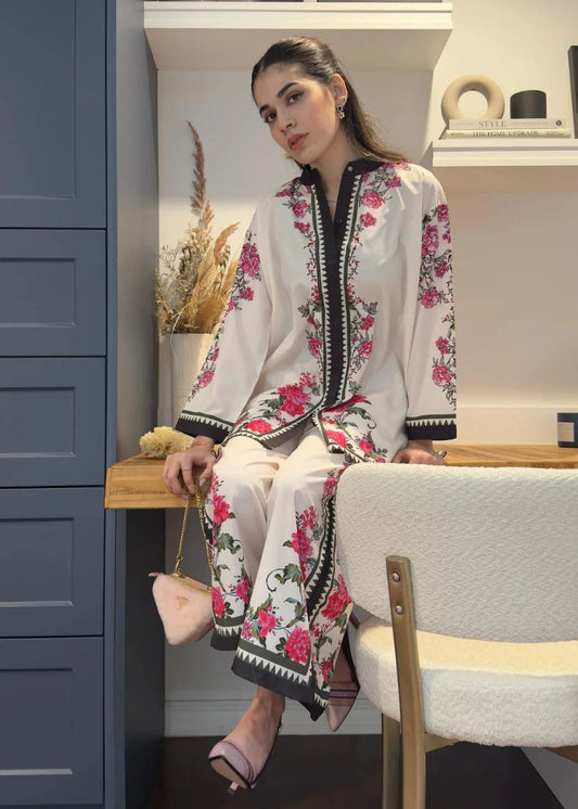 LEV-A013 – 2PC Printed Co-Ord Set (White pink )
