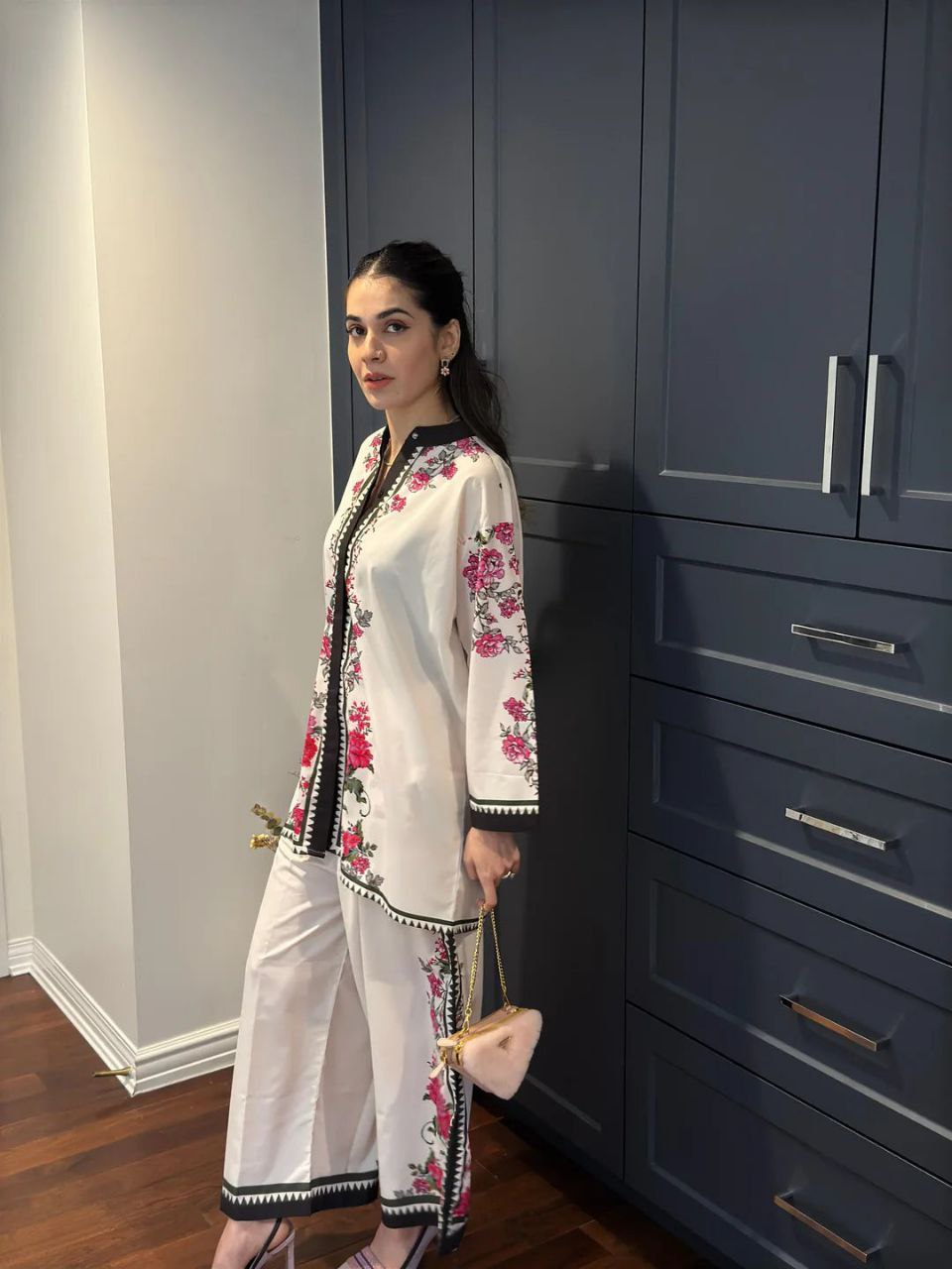 LEV-A013 – 2PC Printed Co-Ord Set (White pink )