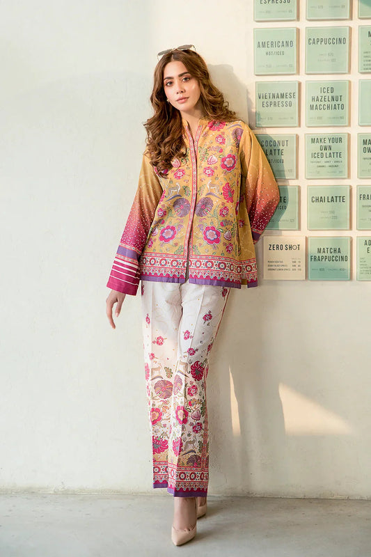 LEV-A015 – 2PC Printed Co-Ord Set (Orange short)
