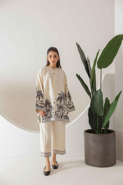 LEV-A014 – 2PC Printed Co-Ord Set (White black )
