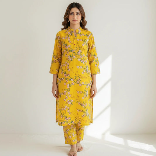 202 - Premium Cotton Unstitched 2PC All-Over Printed Dress