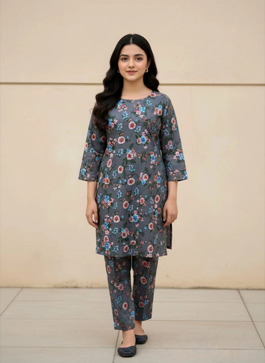 204 - Premium Cotton Unstitched 2PC All-Over Printed Dress