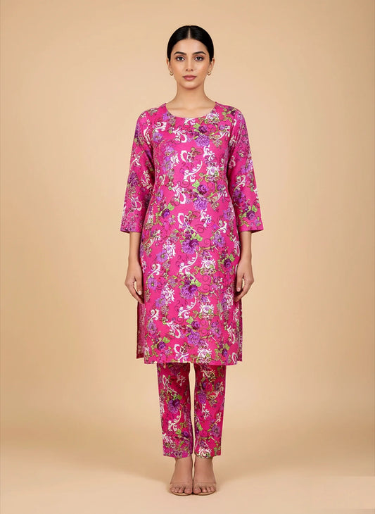 208 - Premium Cotton Unstitched 2PC All-Over Printed Dress