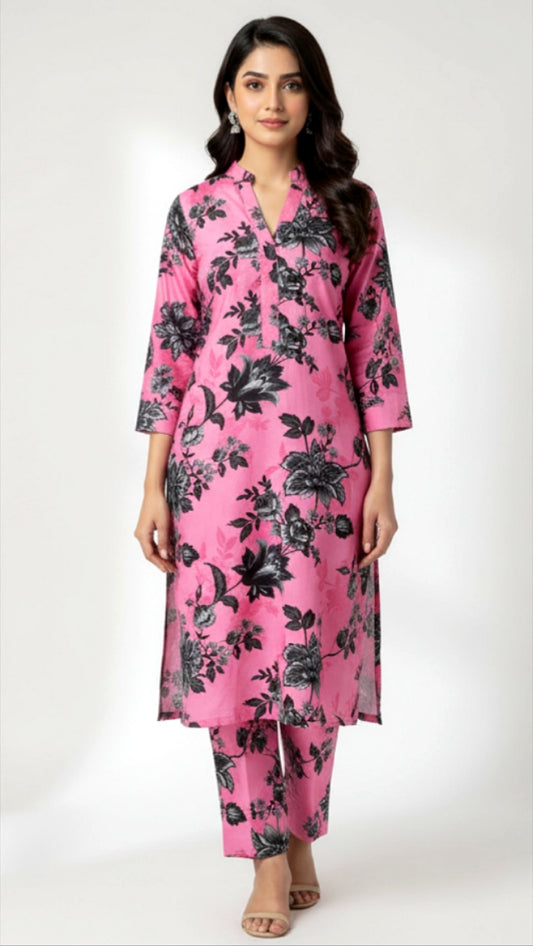 202 - Premium Cotton Unstitched 2PC All-Over Printed Dress